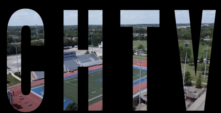 The text CHTV with a drone shot of the CHS stadium in the letters