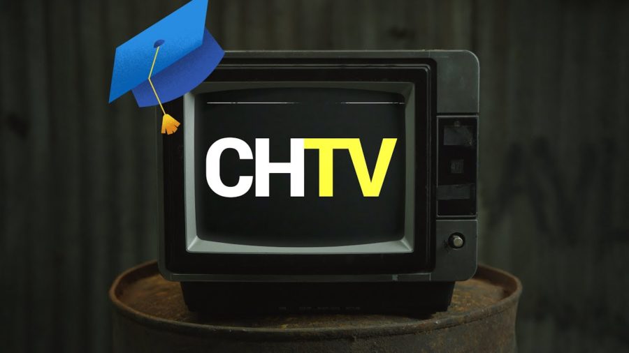 The CHTV TV with a graduation cap on it