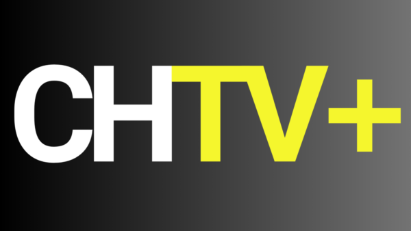 CHTV+ logo with a black to gray gradient in the background