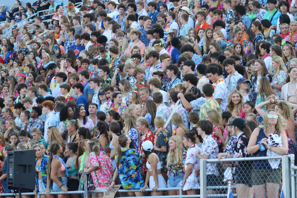 The Carmel High School student section at a football game