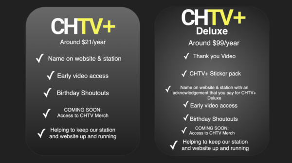 2 rounded boxes. The one on the left is detailing the benefits of CHTV+. The one on the right is detailing the benefits of CHTV+ Deluxe.