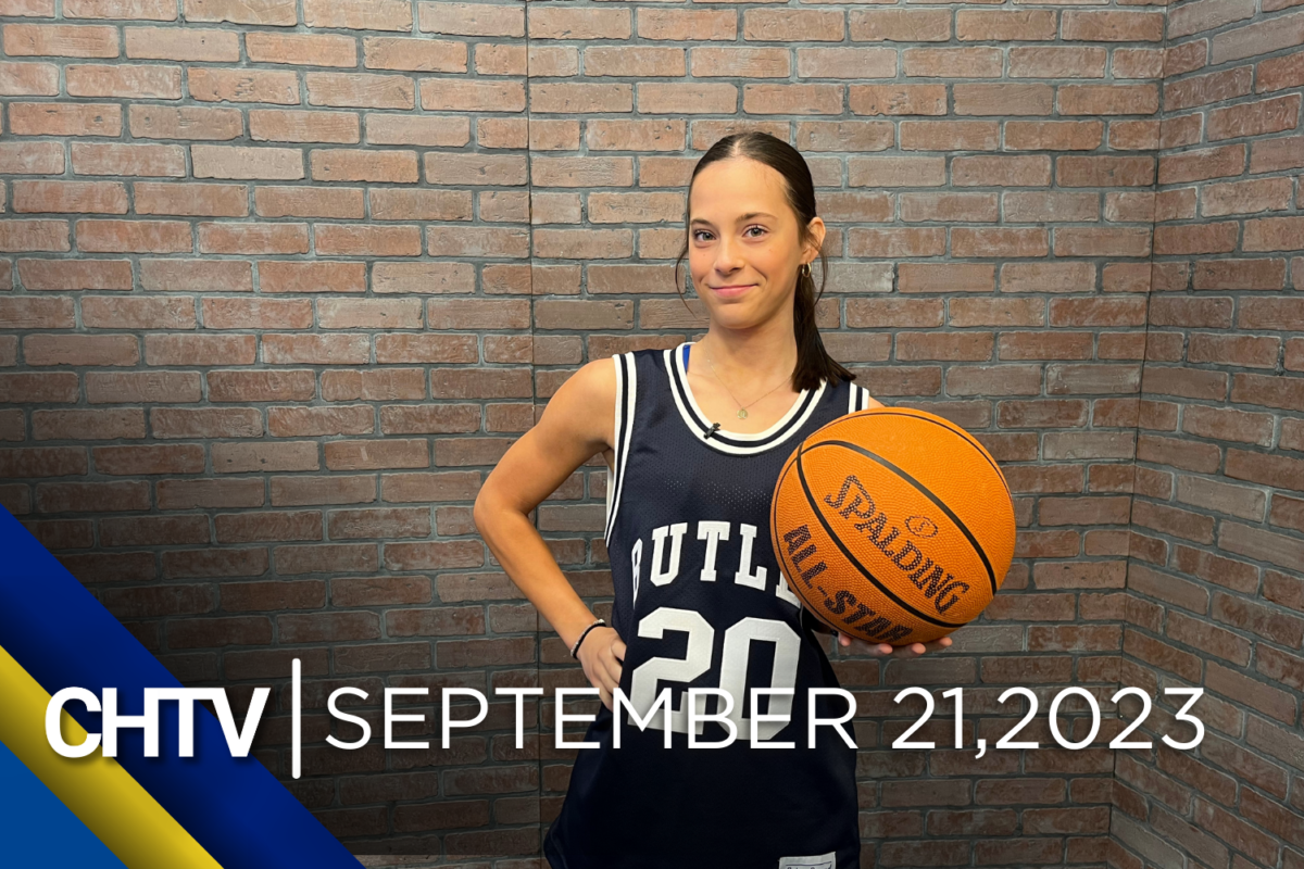 Brenna standing at the sports set with the text, CHTV: September 21, 2023 in front of her