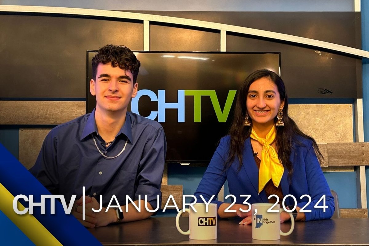 Cole and Aarini sitting at the news desk with the text, CHTV: January 23, 2024 in front of them
