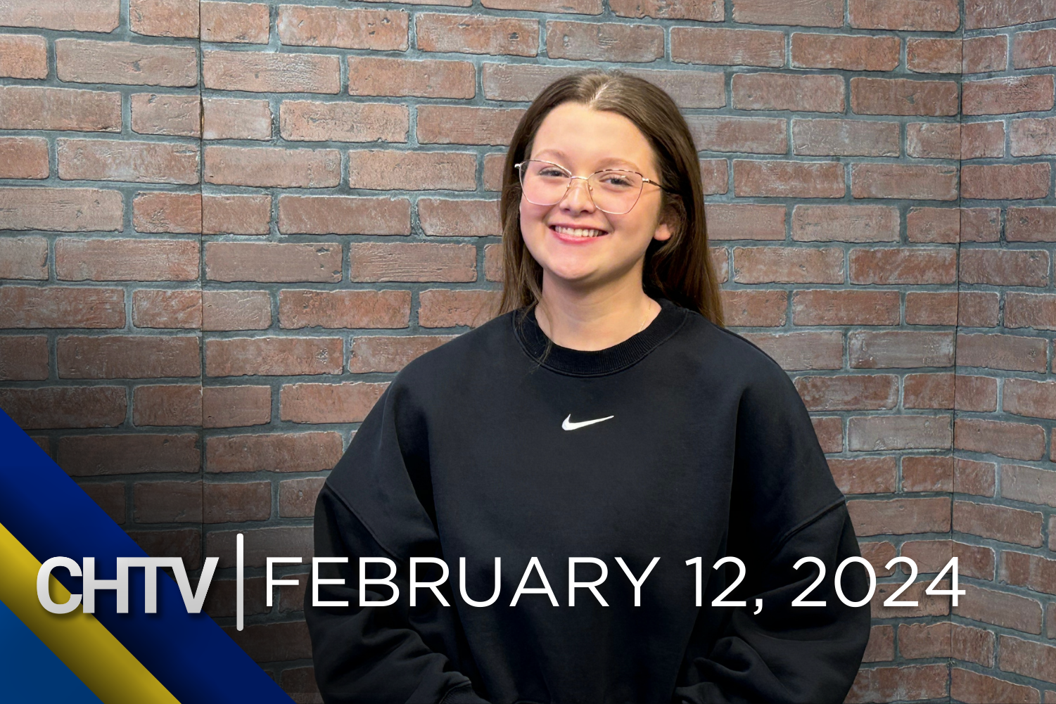 Addy standing at the sports set, with the text CHTV: February 12, 2024 in front of her