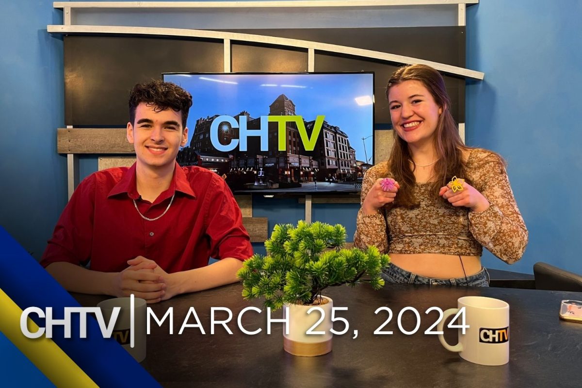 Cole and Gigi sitting at the news desk with the text, CHTV: March 27, 2024 in front of them