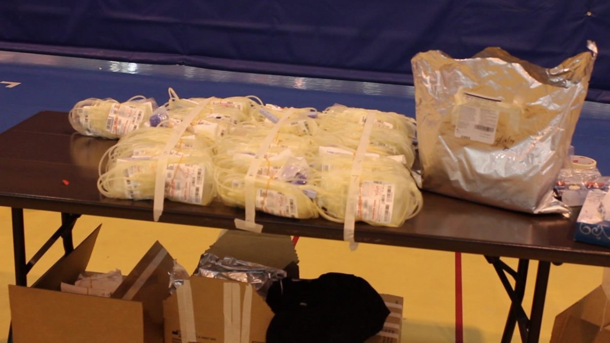 Blood drive equipment on a table