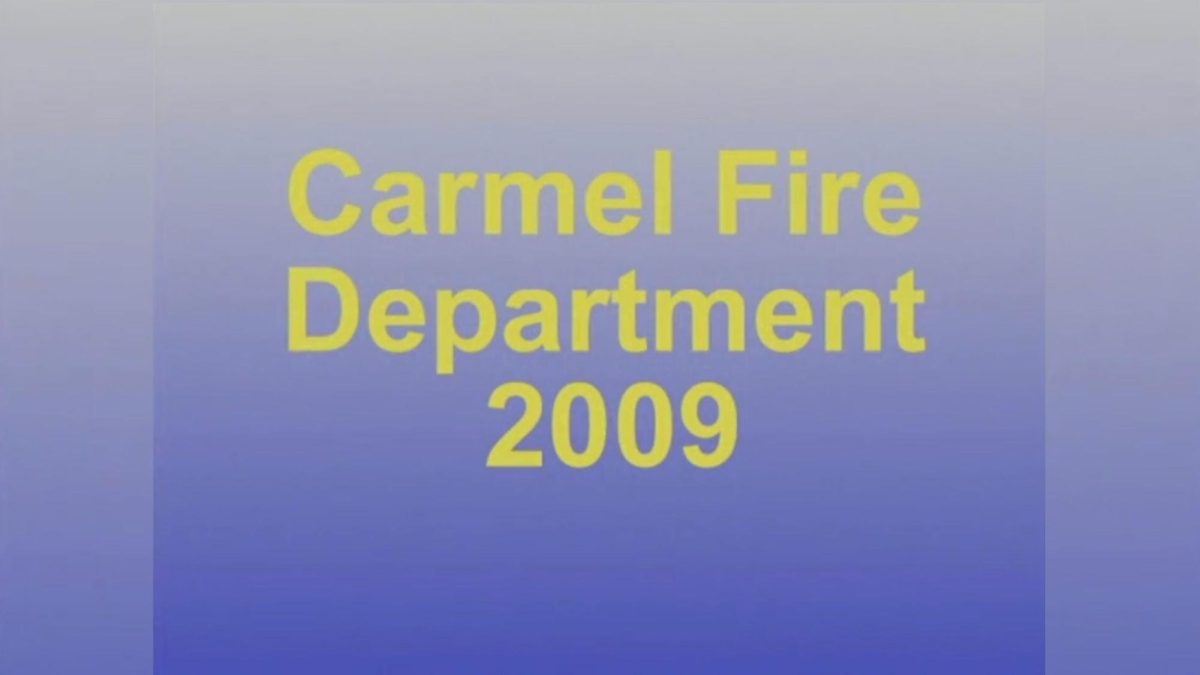 The text, "Carmel Fire Department 2009" in front of a gradient blue background