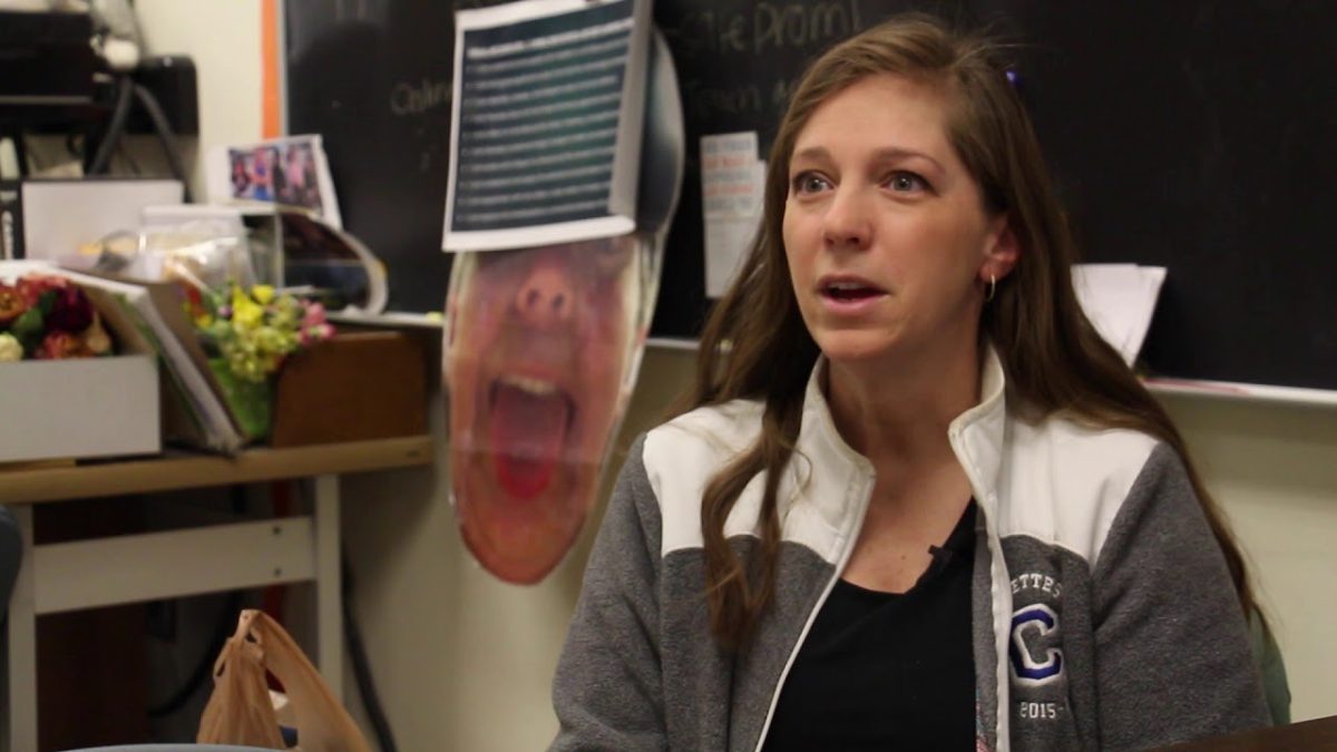 Sarah Wolff sitting in her classroom