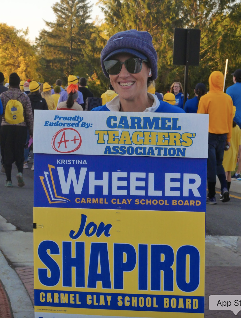 The Carmel Clay school board has two positions up for election this cycle. Campaigners were seen participating in the Ghost and Goblins race.