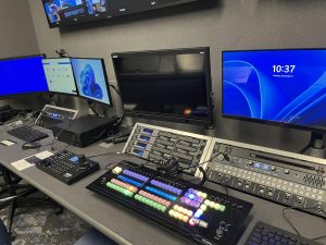 New control room facilities, including director's switcher and monitors.